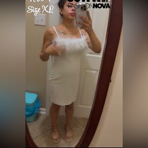Fashion Nova White Feather Trim Mini Dress
